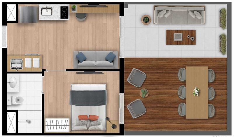 PLANTA 1 DORM - 47 m² - TIPO B  - 2º PAVIMENTO - GARDEN - FINAL 9